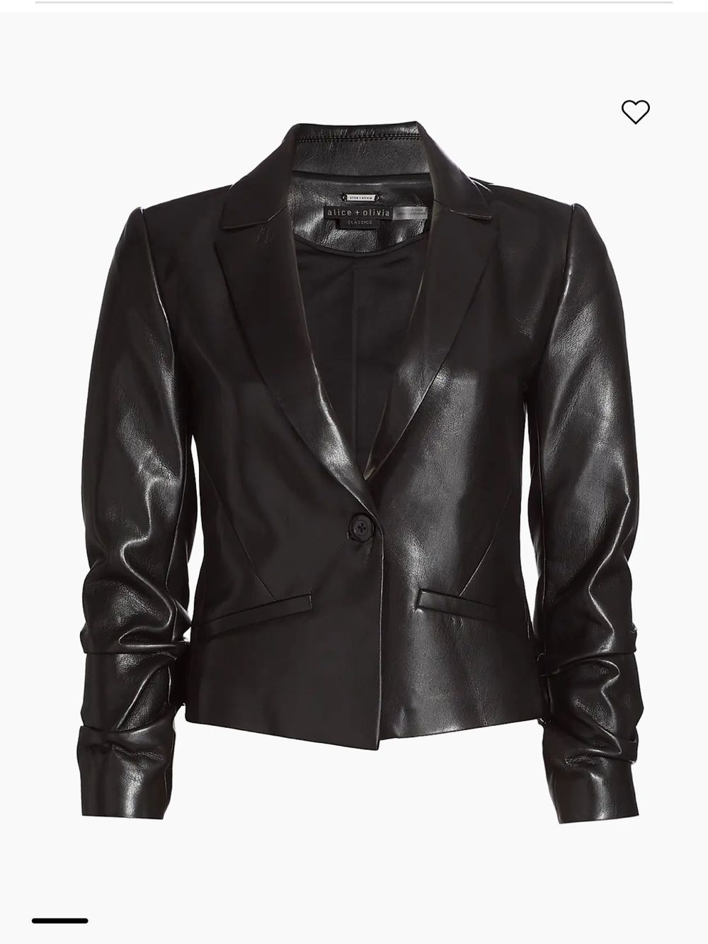 ALICE + OLIVIA NWT Size 4 Vinnie Faux Leather Ruched-Sleeve Blazer